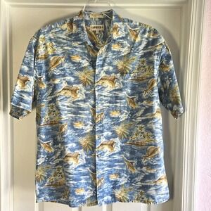 Campia Vintage Hawaiian Shirt Blue Cotton Sailfish Print Size XL short Sleeve‎